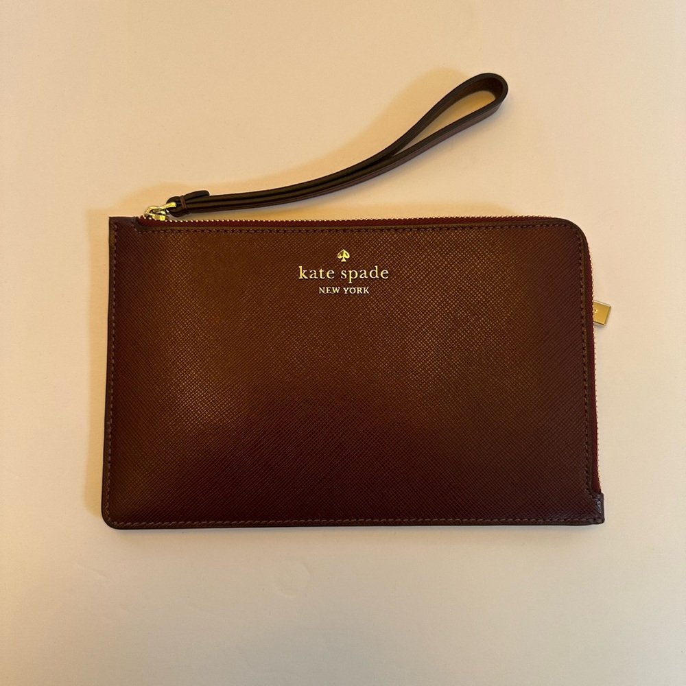 Kate Spade Brown Leather Clutch Wristlet with Wrist Strap
